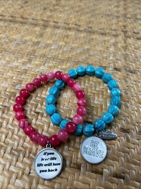 Plunder beaded inspiration Be Brave Stretch Bracelet Set - Turquoise & Pink